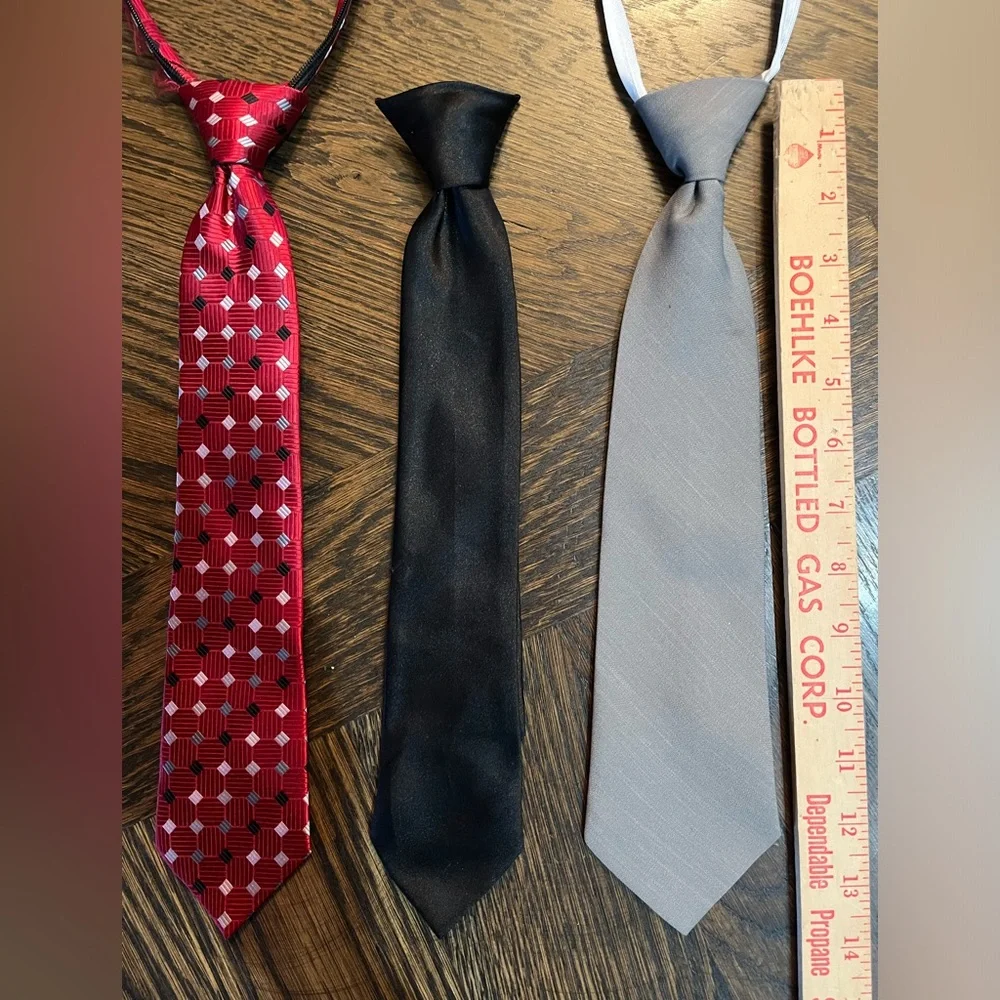 Lot bundle boys clip tie and adjustable neck red black and gray 14 inch